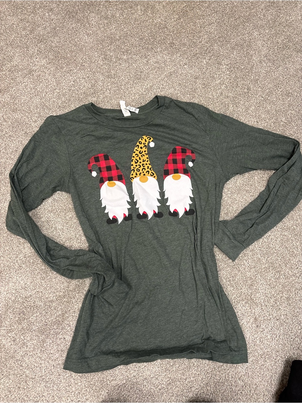 Dark Green Gnome Graphic Long-Sleeve Top